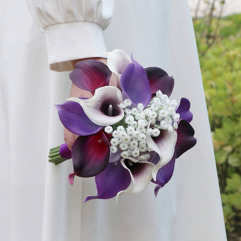 purple white calla lily wedding bouquet Bulk 7" Bridesmaid Bouquet Purple Calla Lily Wedding Bouquets Wholesal — Artificialmerch