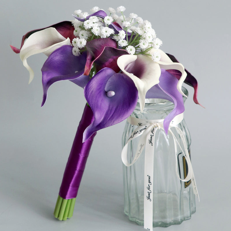 Bouquet de demoiselle d'honneur en vrac de 7 pouces Bouquets de mariage de lys calla violets en gros 
