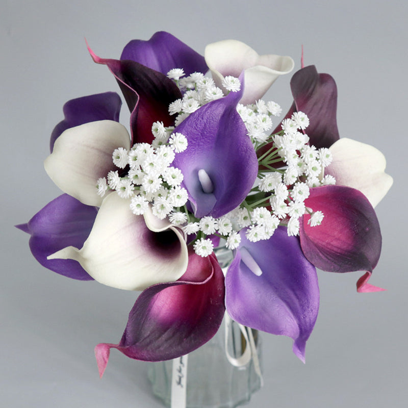 purple white calla lily wedding bouquet Bulk 7" Bridesmaid Bouquet Purple Calla Lily Wedding Bouquets Wholesal — Artificialmerch
