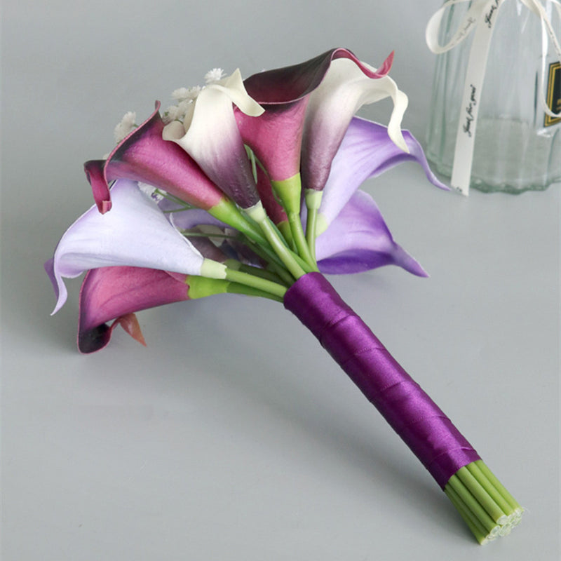 purple and white calla lily bouquet Bulk 7" Bridesmaid Bouquet Purple Calla Lily Wedding Bouquets Wholesal — Artificialmerch