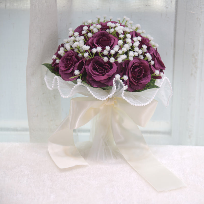 Bouquet de roses en vrac de 7,8 pouces, bouquets de demoiselle d'honneur, bouquets de mariage en gros 