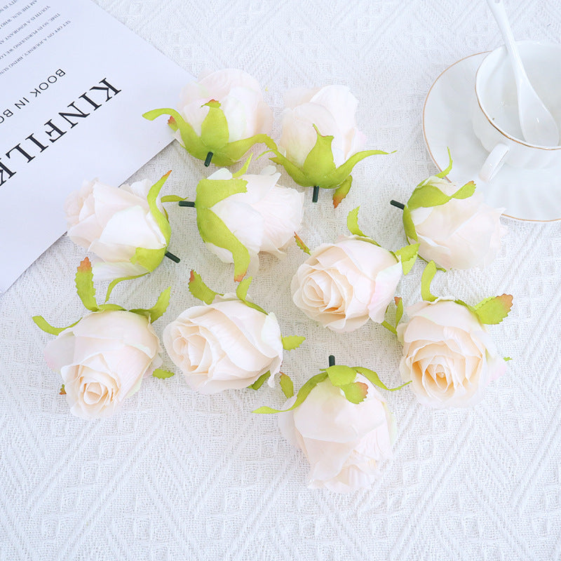 Bulk 10Pcs Rose Bud Flower Heads Silk Flowers for DIY Wedding Bouquets Centerpieces Baby Shower Party Home Decorations Wholesale