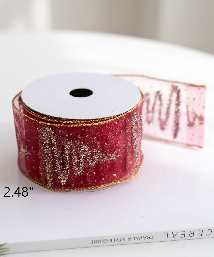 Bulk 10 Yards Glitter Christmas Ribbon Grosgrain Ribbon for Gift Wrapping Crafts DIY Holiday Xmas Decorations Wholesale