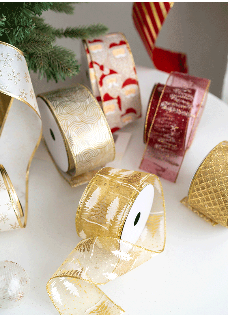 Bulk 10 Yards Glitter Christmas Ribbon Grosgrain Ribbon for Gift Wrapping Crafts DIY Holiday Xmas Decorations Wholesale