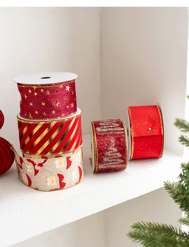 Bulk 10 Yards Glitter Christmas Ribbon Grosgrain Ribbon for Gift Wrapping Crafts DIY Holiday Xmas Decorations Wholesale