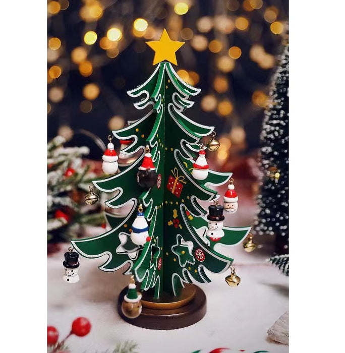 Bulk 11" Three-panel Lacquered Wooden Christmas Tree Ornament Wholesale