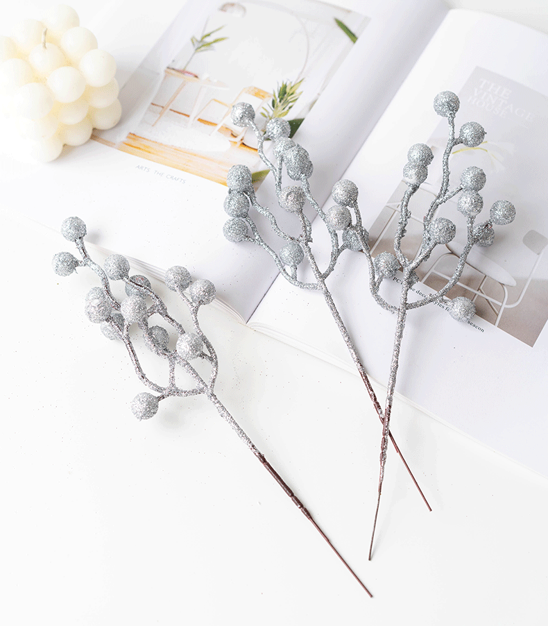Bulk 12pcs Artificial Glitter Christmas Holy Berry Stems Picks Wholesale
