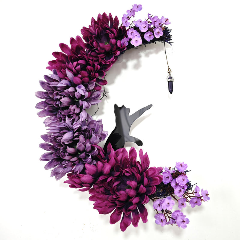Bulk 14" Moon Cat Halloween Wreath Glowing Wreath for Front Door Artificial Flower Rattan Wreath Halloween Decor Wholesale
