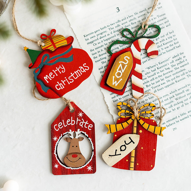 Lot de 14 décorations de Noël à suspendre avec ficelle en bois pour décoration de fête du Nouvel An