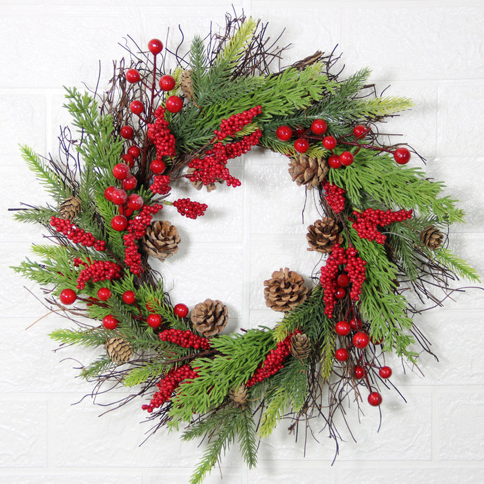 Bulk 16" Christmas Wreath with Red Berry Pine Needle Pine Cone Wreath Artificial Ornament for Front Door Wall Hanging Home Decoration Wholesale