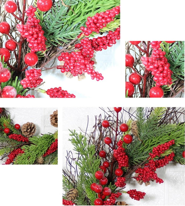 Bulk 16" Christmas Wreath with Red Berry Pine Needle Pine Cone Wreath Artificial Ornament for Front Door Wall Hanging Home Decoration Wholesale