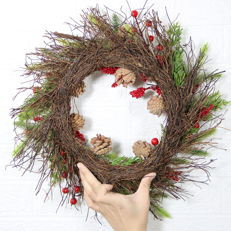 Bulk 16" Christmas Wreath with Red Berry Pine Needle Pine Cone Wreath Artificial Ornament for Front Door Wall Hanging Home Decoration Wholesale