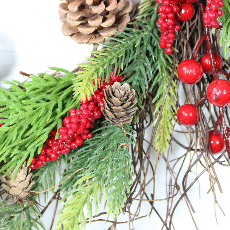 Bulk 16" Christmas Wreath with Red Berry Pine Needle Pine Cone Wreath Artificial Ornament for Front Door Wall Hanging Home Decoration Wholesale