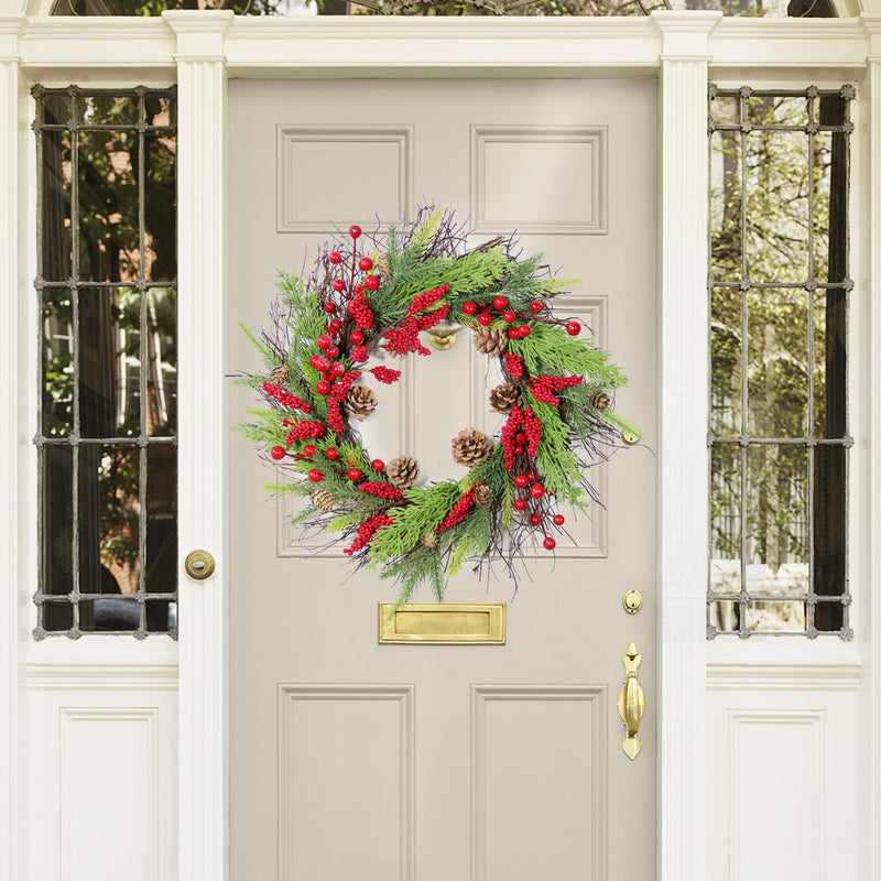 Bulk 16" Christmas Wreath with Red Berry Pine Needle Pine Cone Wreath Artificial Ornament for Front Door Wall Hanging Home Decoration Wholesale