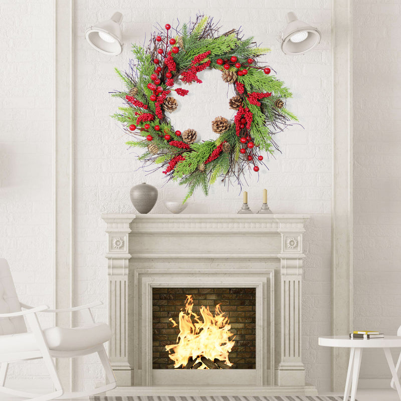 Bulk 16" Christmas Wreath with Red Berry Pine Needle Pine Cone Wreath Artificial Ornament for Front Door Wall Hanging Home Decoration Wholesale