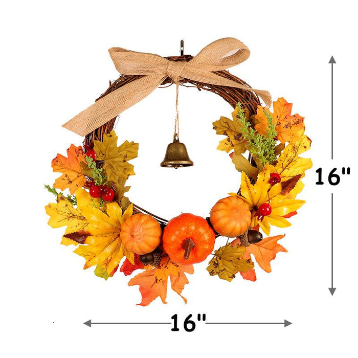 Bulk 16" Fall Floral Wreath With Maple and Pumpkin Bells Wholesale