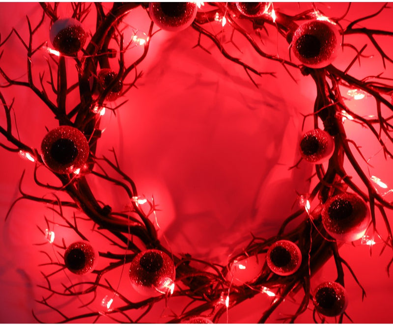 Bulk 17" Artificial Spooky Eyeball Wreath Black Tree Branch Glowing Wreath for Halloween Festival Party Front Door Decor Wholesale