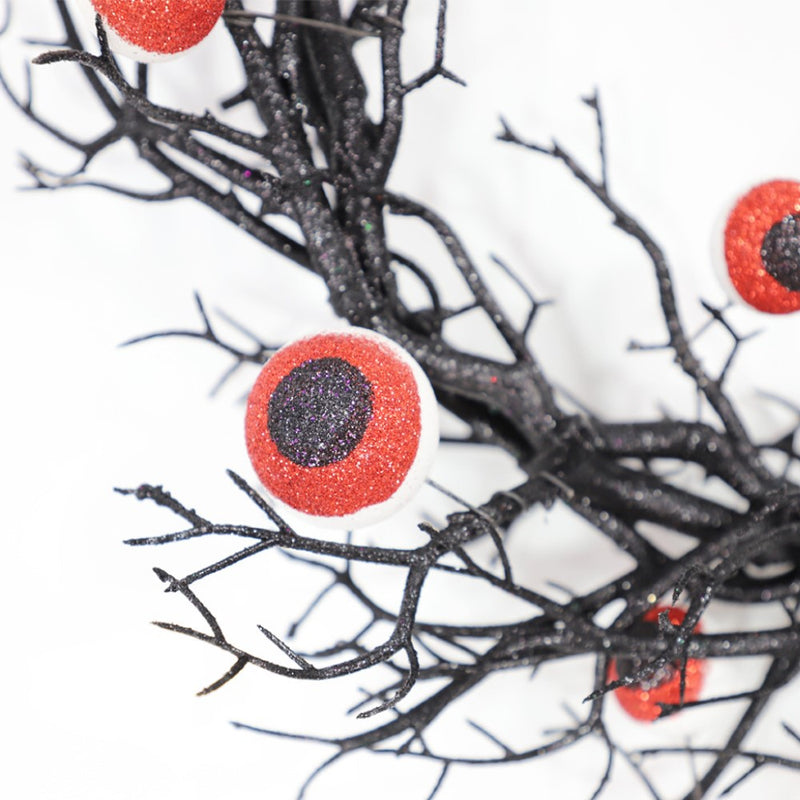Bulk 17" Artificial Spooky Eyeball Wreath Black Tree Branch Glowing Wreath for Halloween Festival Party Front Door Decor Wholesale