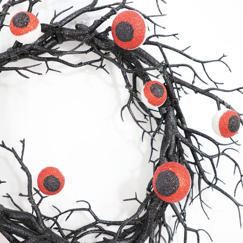 Bulk 17" Artificial Spooky Eyeball Wreath Black Tree Branch Glowing Wreath for Halloween Festival Party Front Door Decor Wholesale