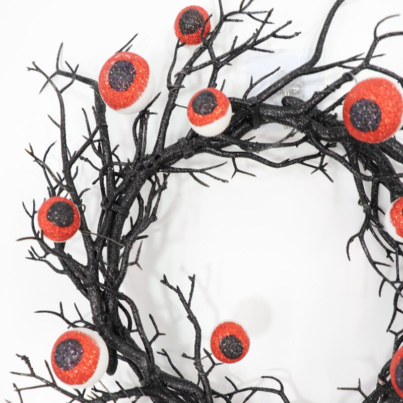 Bulk 17" Artificial Spooky Eyeball Wreath Black Tree Branch Glowing Wreath for Halloween Festival Party Front Door Decor Wholesale