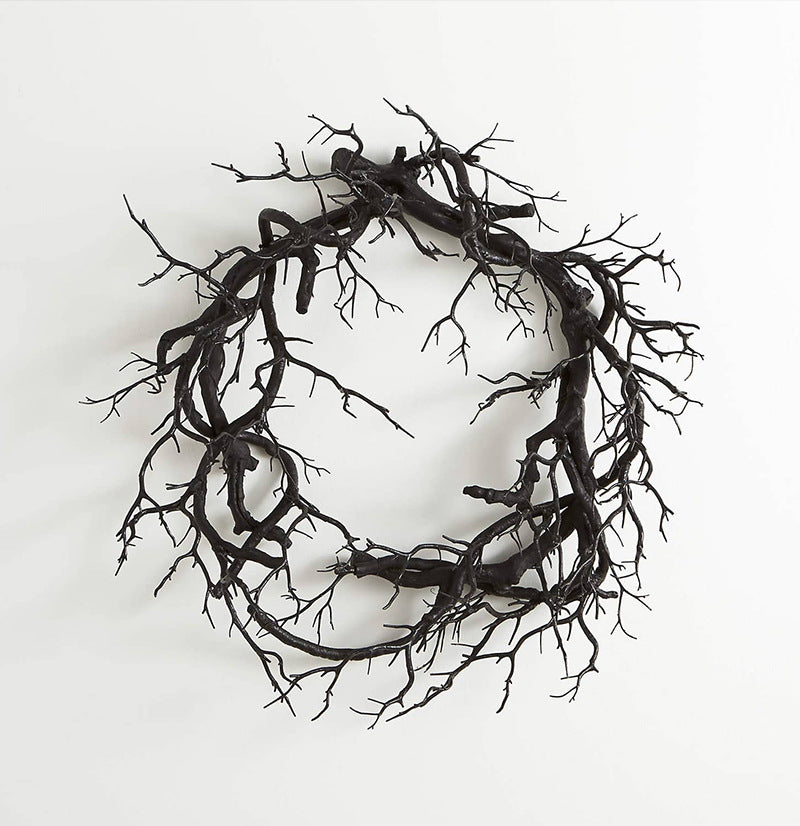 Bulk 17" Black Tree Branch Glowing Wreath for Front Door Artificial Plant Twigs Wreath Halloween Party Decoration Wholesale