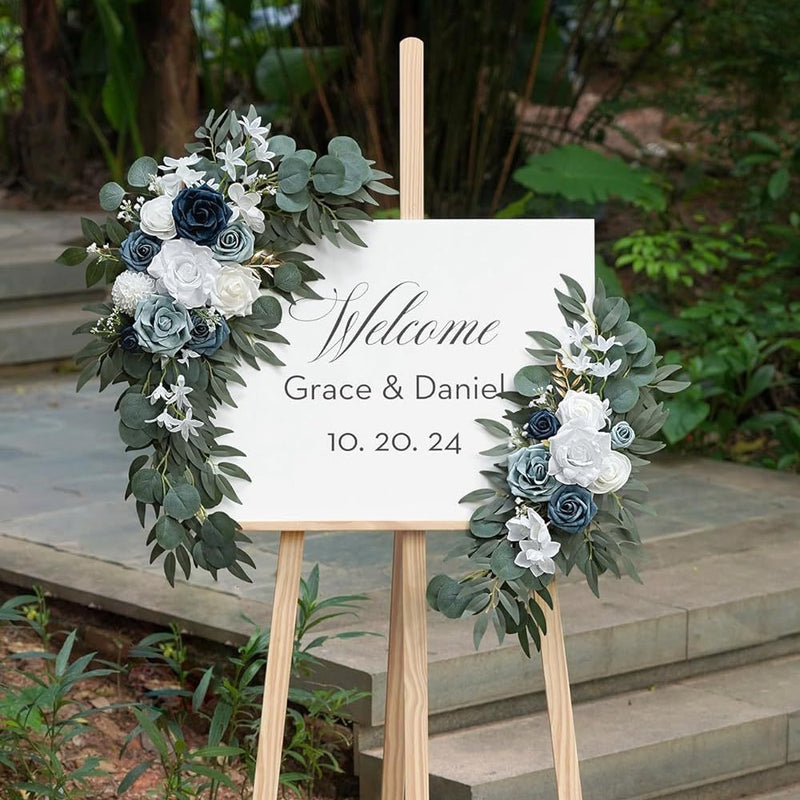 Bulk 2-Piece Set of White Navy Artificial Entryway and Welcoming Flowers Rose for Wedding Wholesale