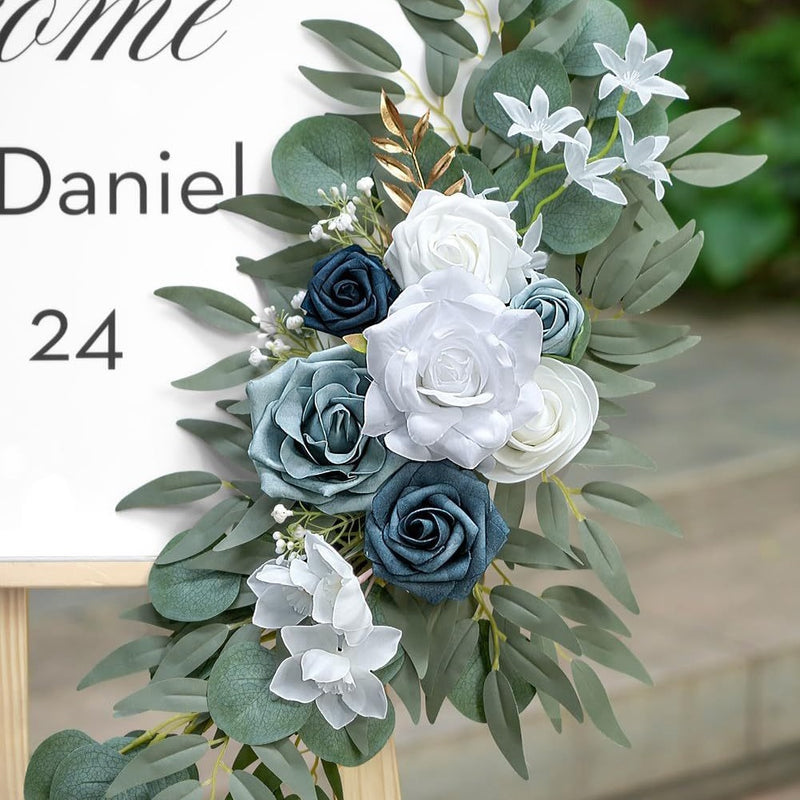 Bulk 2-Piece Set of White Navy Artificial Entryway and Welcoming Flowers Rose for Wedding Wholesale