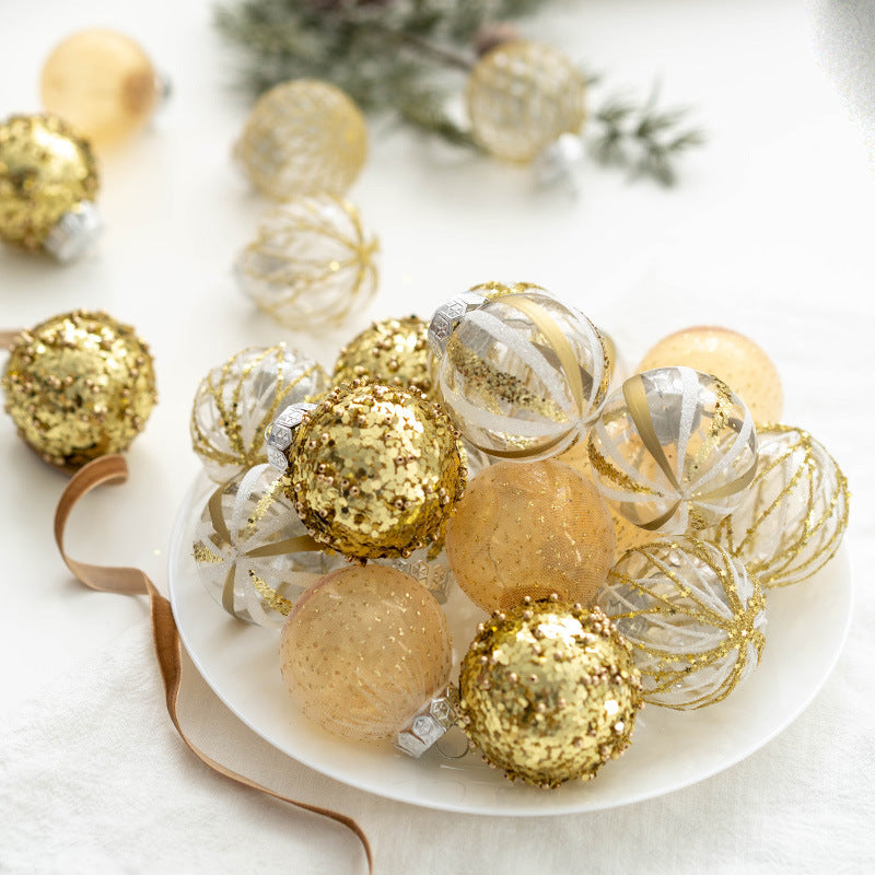 Bulk 25pcs Glitter Christmas Balls Ornaments Golden Hanging Ornaments Wholesale