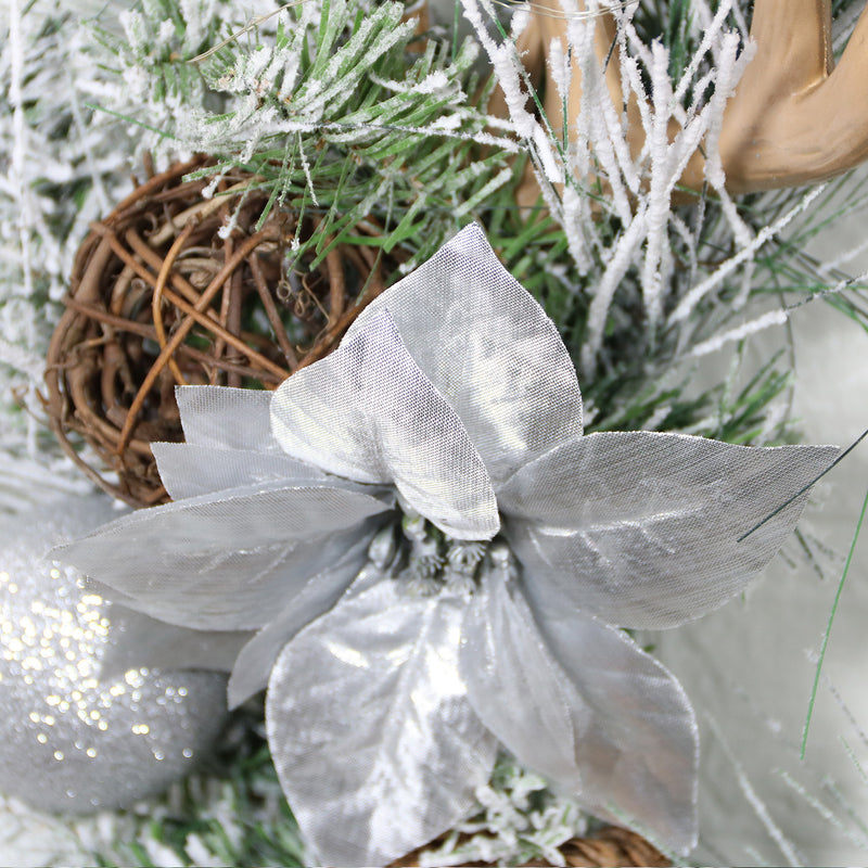 Bulk 29" Pine Needle Christmas Wreath with Antler Rattan Ball Ornament for Front Door Wholesale