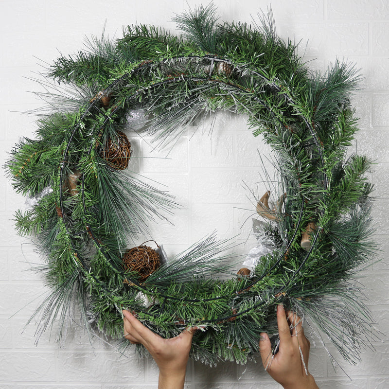 Bulk 29" Pine Needle Christmas Wreath with Antler Rattan Ball Ornament for Front Door Wholesale