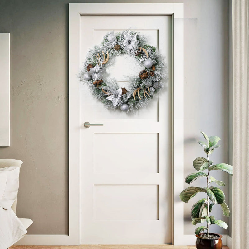 Bulk 29" Pine Needle Christmas Wreath with Antler Rattan Ball Ornament for Front Door Wholesale