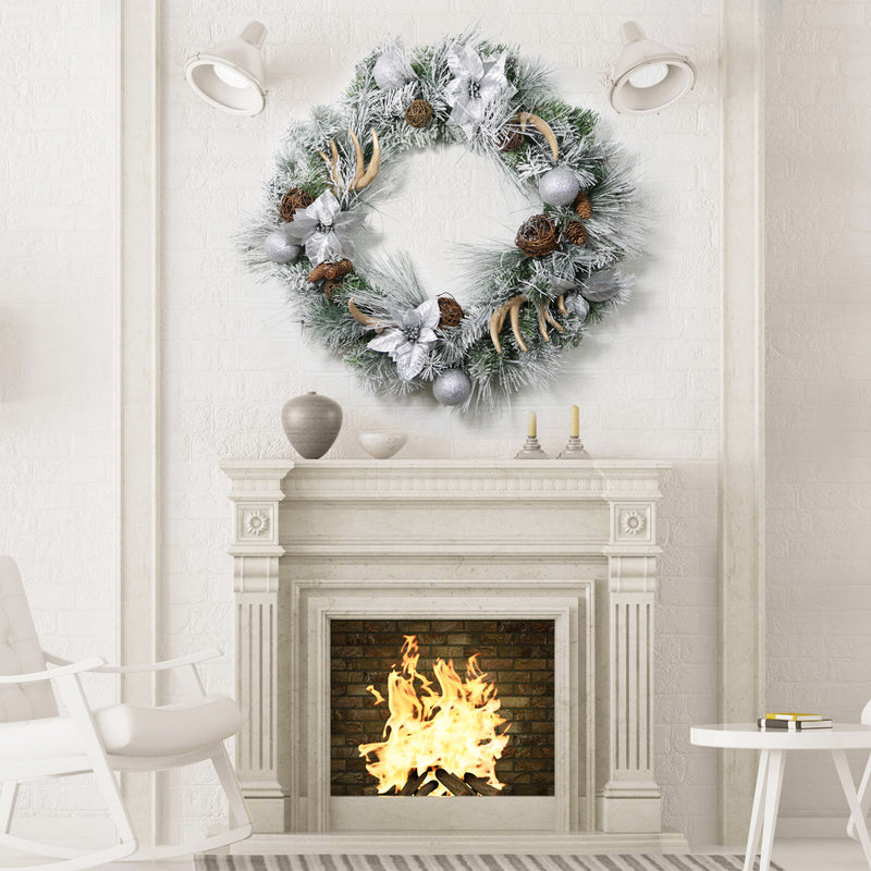 Bulk 29" Pine Needle Christmas Wreath with Antler Rattan Ball Ornament for Front Door Wholesale