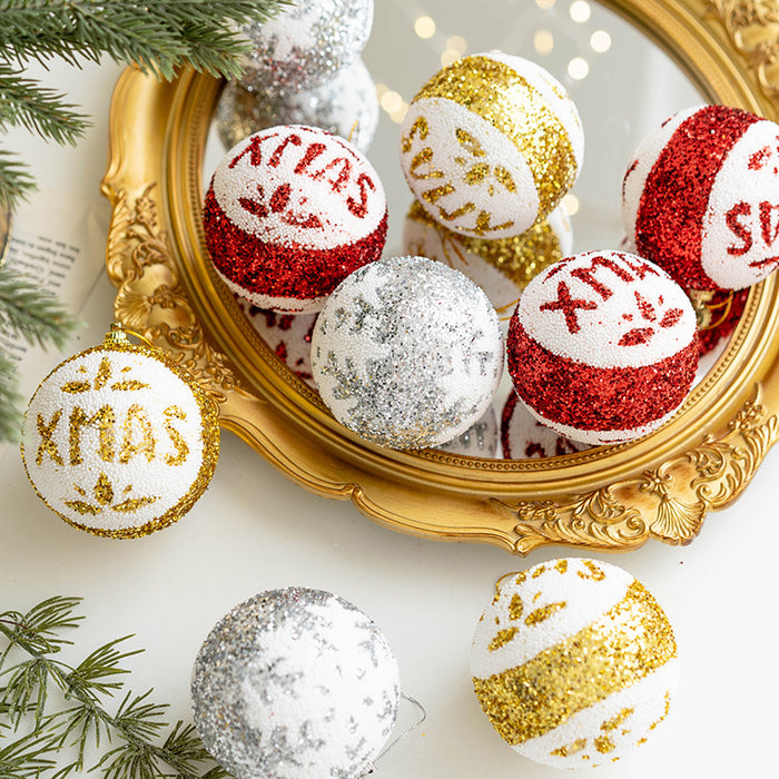 Bulk 3 PCS Glitter XMAS Letter Snowflake Christmas Balls Ornaments Hanging Balls for Christmas Tree Home Decor Wholesale