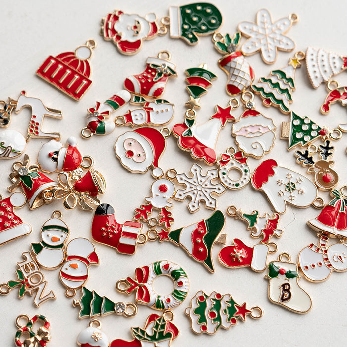 Bulk 45PCS Santa Snowman Elf Pendant DIY Christmas Ornament Earring Necklace Keychain Accessories Wholesale