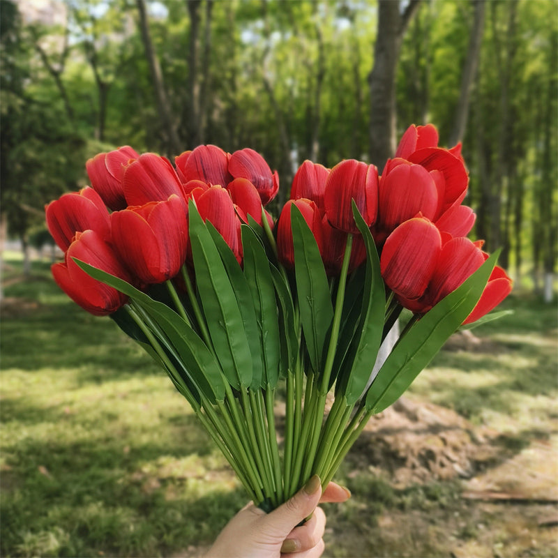 A granel, 8 Uds., tulipanes grandes de 17 ", arbustos de flores para exteriores, plantas artificiales resistentes a los rayos UV, venta al por mayor 