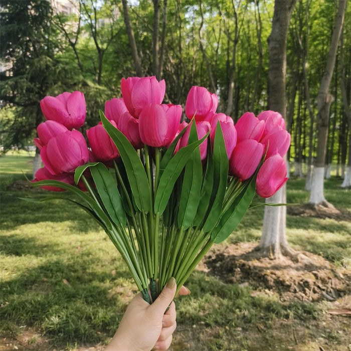 Bulk 8Pcs Large 17" Tulips Bush Shrub Flowers for Outdoors UV Resistant Artificial Plants Wholesale