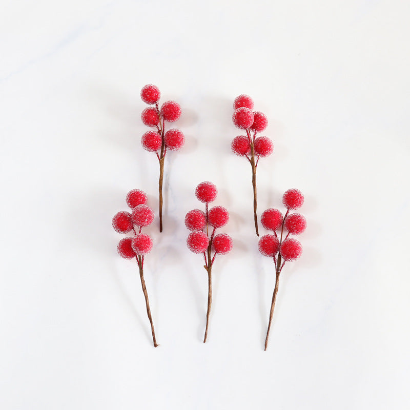 Lot de 5 tiges de baies rouges artificielles givrées pour couronne de Noël, bricolage, décoration de vacances, vente en gros