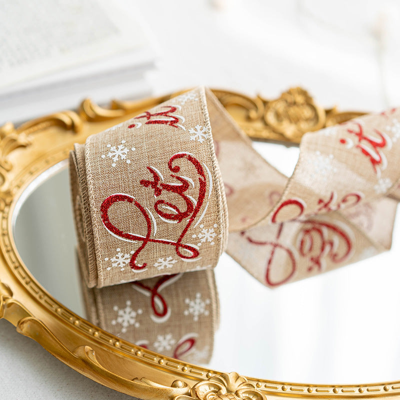 Ruban de Noël en lin en vrac de 5 mètres pour emballage de cadeaux, artisanat, bricolage, décorations de Noël, vente en gros