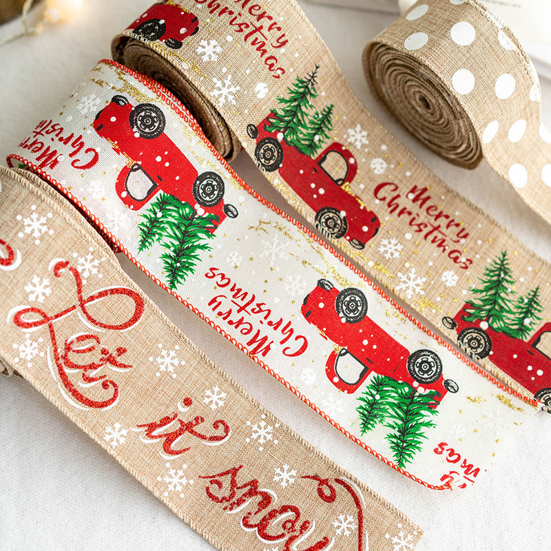 Ruban de Noël en lin en vrac de 5 mètres pour emballage de cadeaux, artisanat, bricolage, décorations de Noël, vente en gros