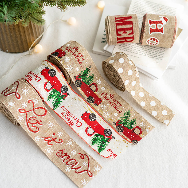 Ruban de Noël en lin en vrac de 5 mètres pour emballage de cadeaux, artisanat, bricolage, décorations de Noël, vente en gros