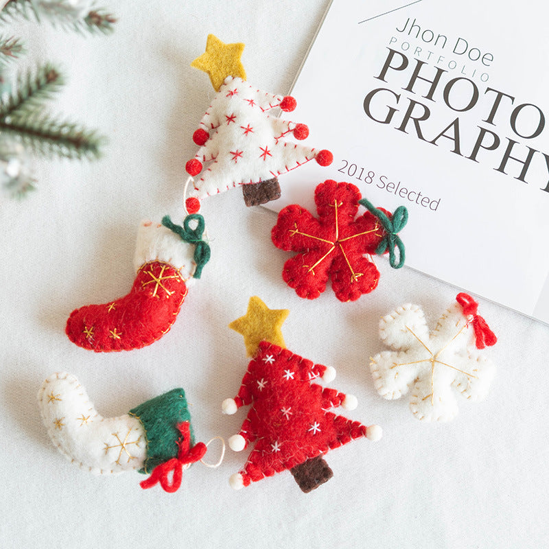 Lot de 6 pendentifs en feutre de laine en forme de flocon de neige à suspendre pour sapin de Noël, décorations de fête du Nouvel An, vente en gros