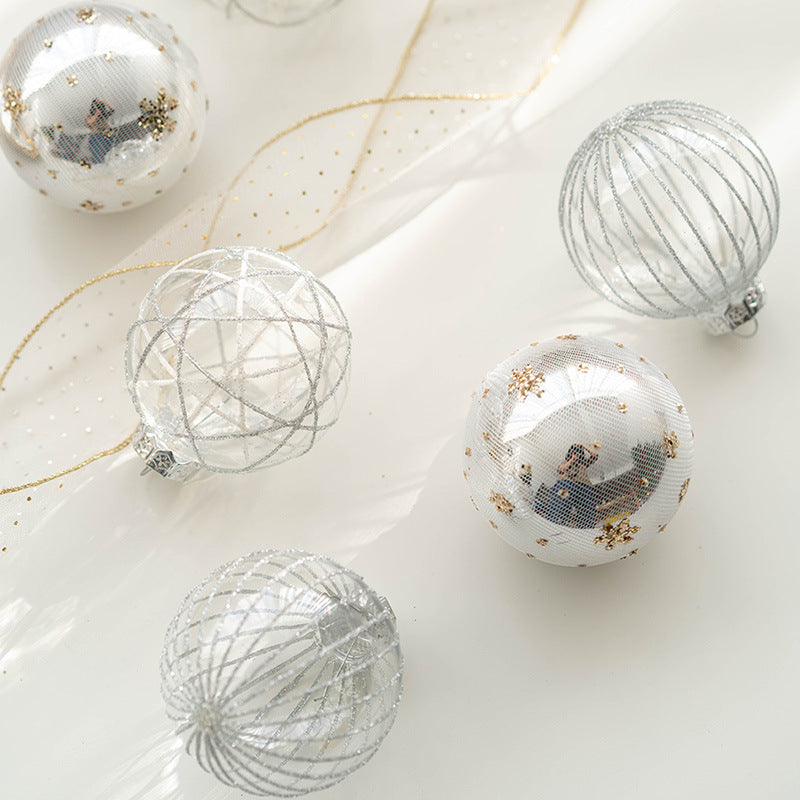 Bulk 6pcs Glitter Christmas Tree Ball Clear Ball Hanging Balls Holiday Ornaments Wholesale