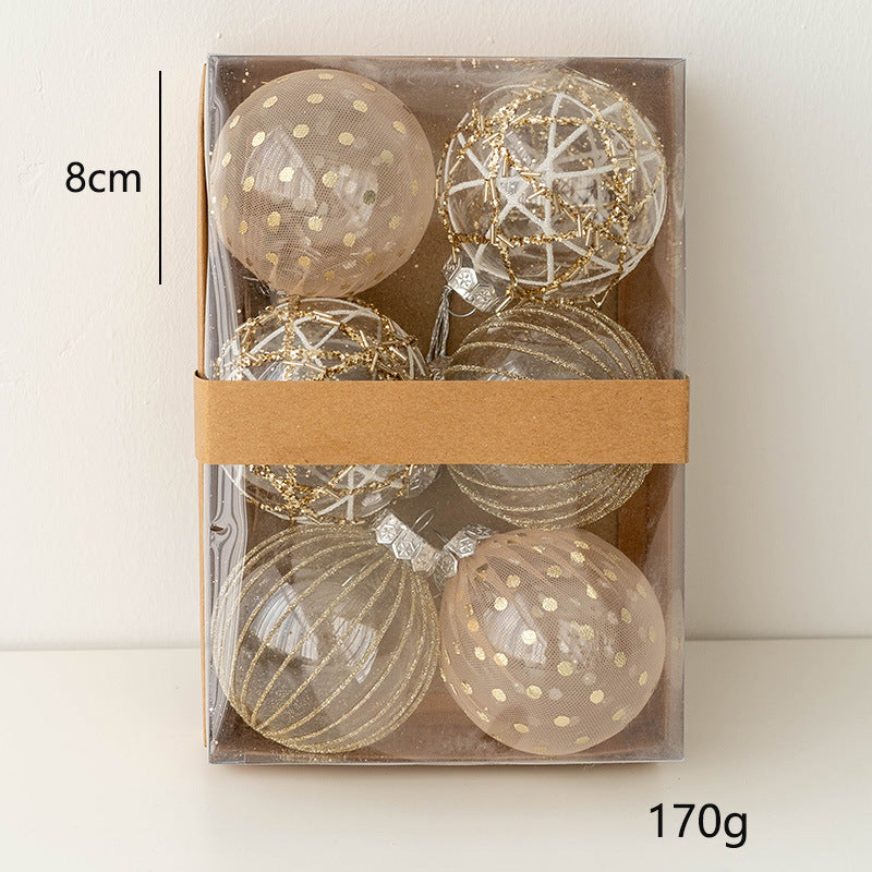 Bulk 6pcs Glitter Christmas Tree Ball Clear Ball Hanging Balls Holiday Ornaments Wholesale