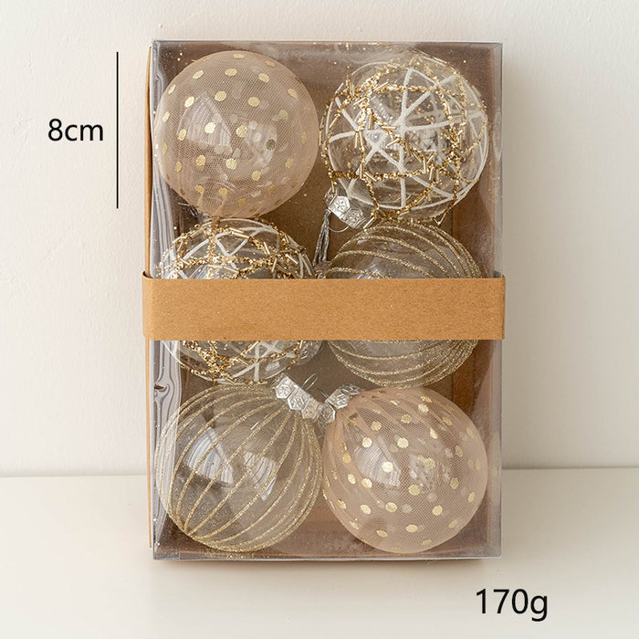 Bulk 6Pcs Glitter Christmas Tree Ball Clear Ball Hanging Balls Holiday Ornaments Wholesale