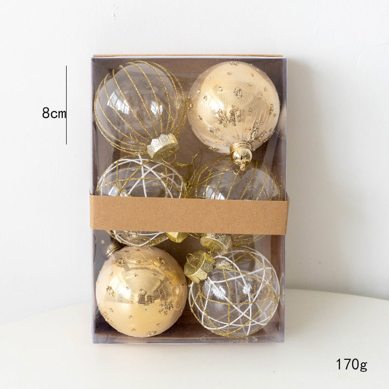 Bulk 6pcs Glitter Christmas Tree Ball Clear Ball Hanging Balls Holiday Ornaments Wholesale