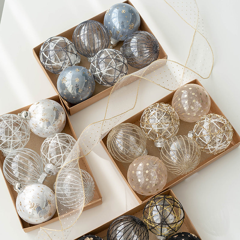 Bulk 6pcs Glitter Christmas Tree Ball Clear Ball Hanging Balls Holiday Ornaments Wholesale