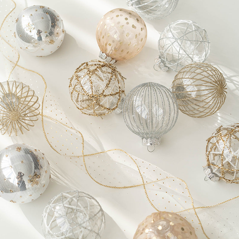 Bulk 6pcs Glitter Christmas Tree Ball Clear Ball Hanging Balls Holiday Ornaments Wholesale