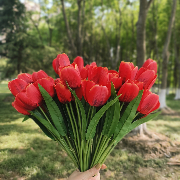 A granel, 8 Uds., tulipanes grandes de 17 ", arbustos de flores para exteriores, plantas artificiales resistentes a los rayos UV, venta al por mayor 
