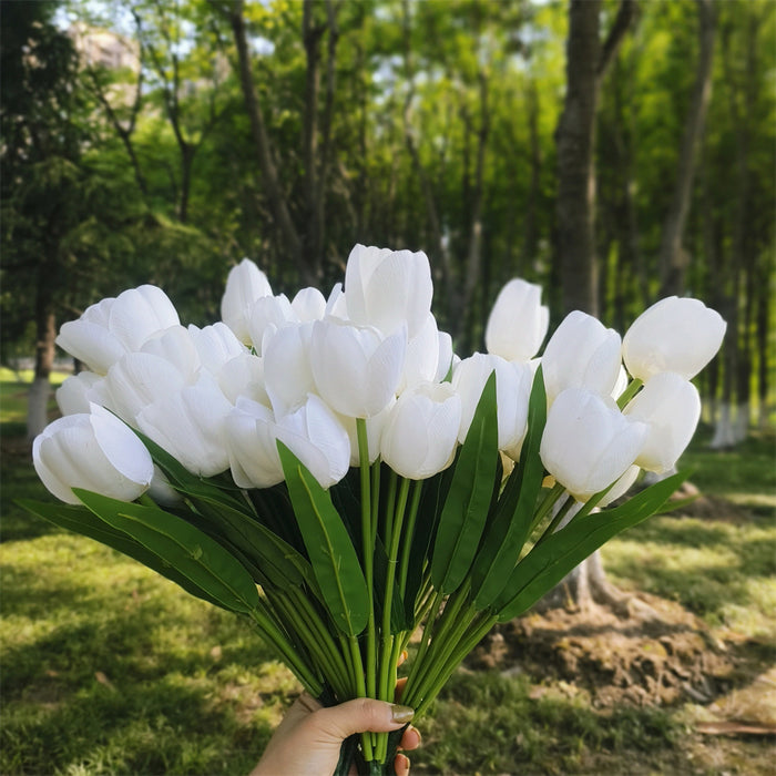 A granel, 8 Uds., tulipanes grandes de 17 ", arbustos de flores para exteriores, plantas artificiales resistentes a los rayos UV, venta al por mayor 