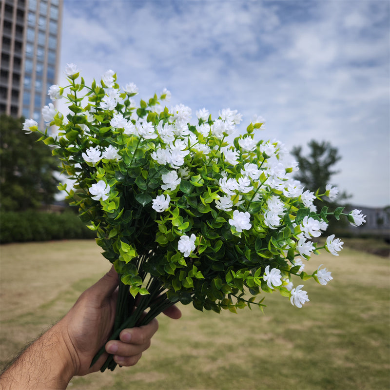 A granel 8 piezas de plantas verdes artificiales flores arbustos resistentes a los rayos UV para exteriores macetas colgantes caja de ventana porche delantero decoraciones de interior al por mayor